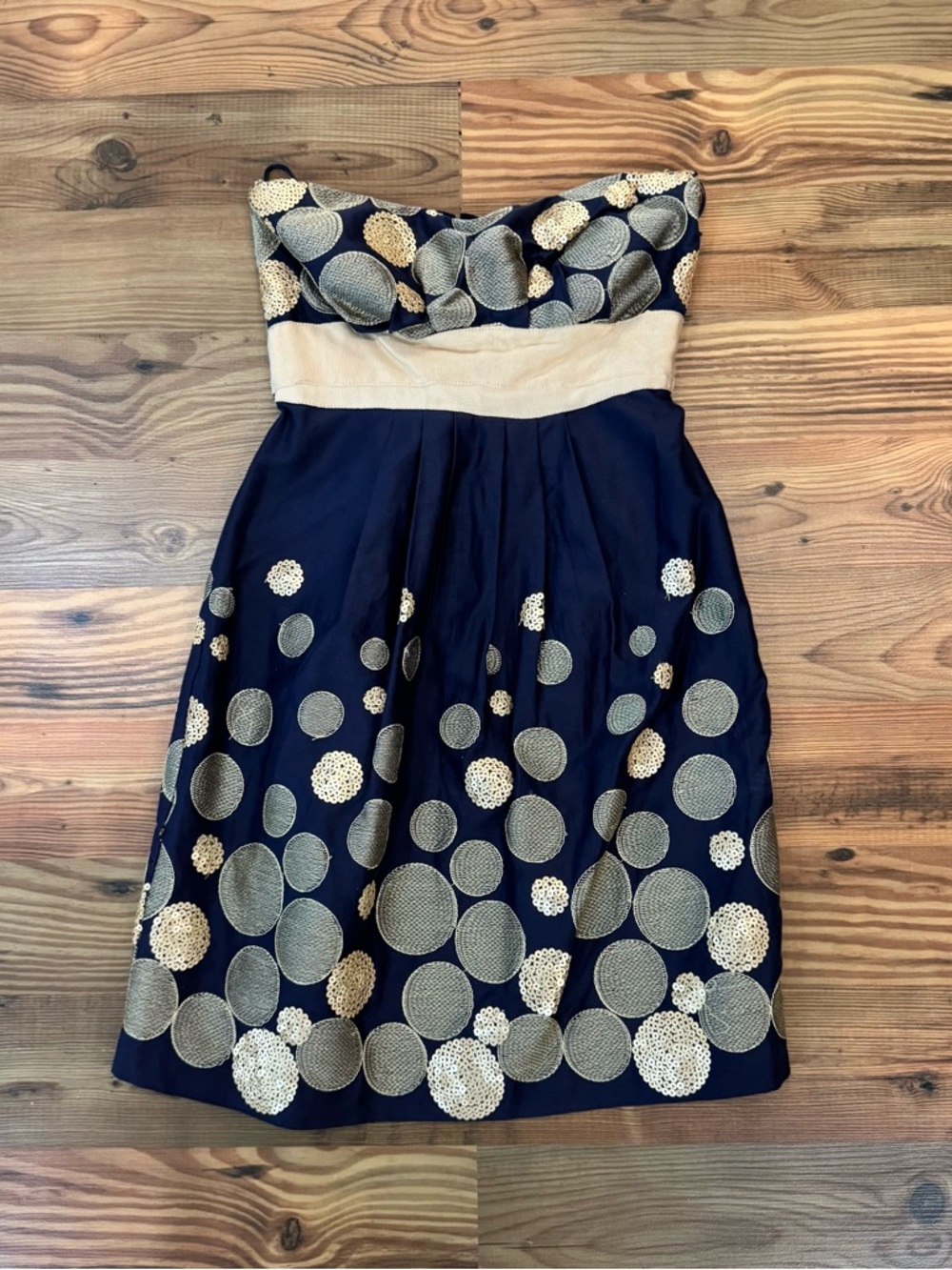 Chelsea & Violet Navy Strapless Dress with Gold Dot Embellishments